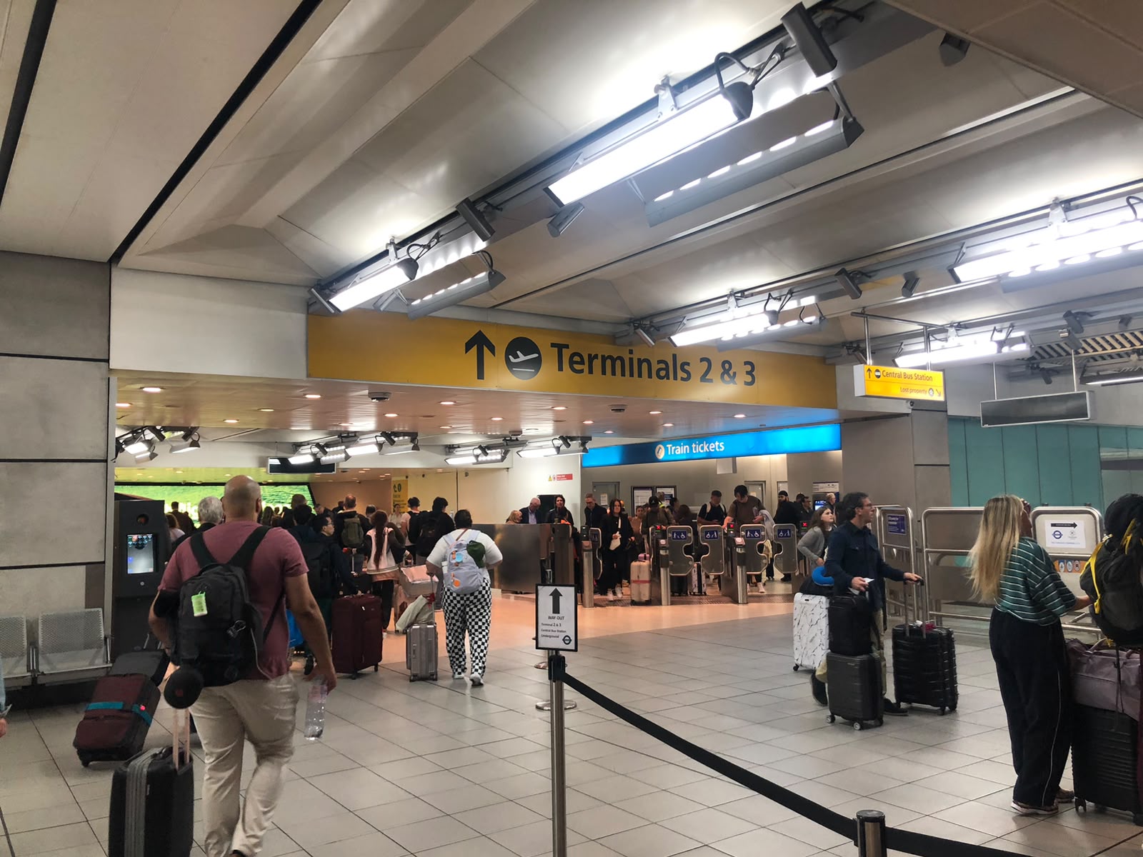 Heathrow Airport arrivals hall with passengers