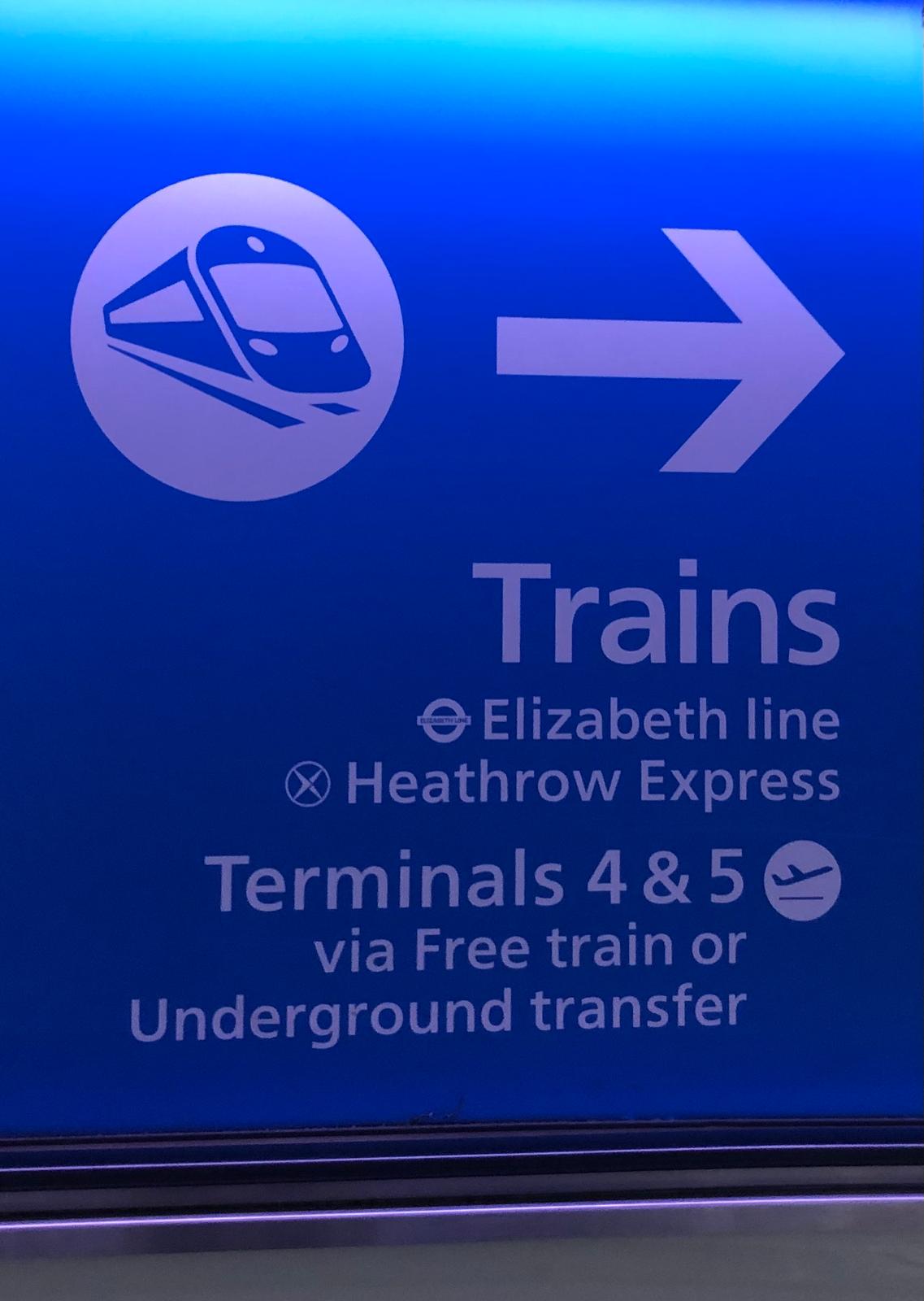 Elizabeth line sign at Heathrow Airport