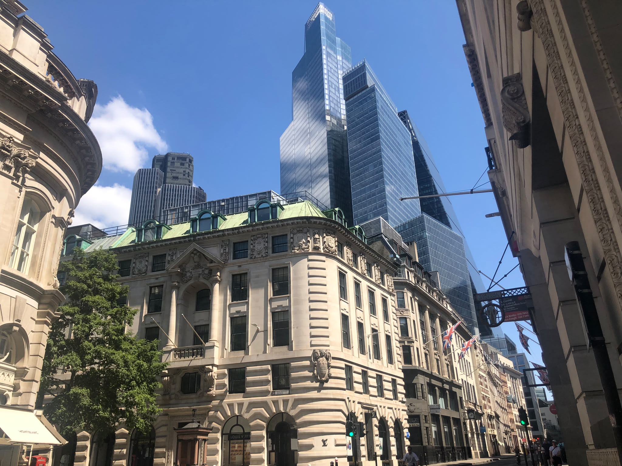 City of London historic buildings and modern skyscrapers