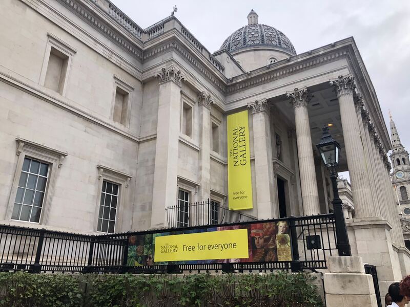 National Gallery banner reading Free for everyone, London